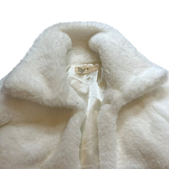 LIlax Girls 7 white Faux Fur Jacket coat formal open front teddy chunky soft - Picture 2 of 6